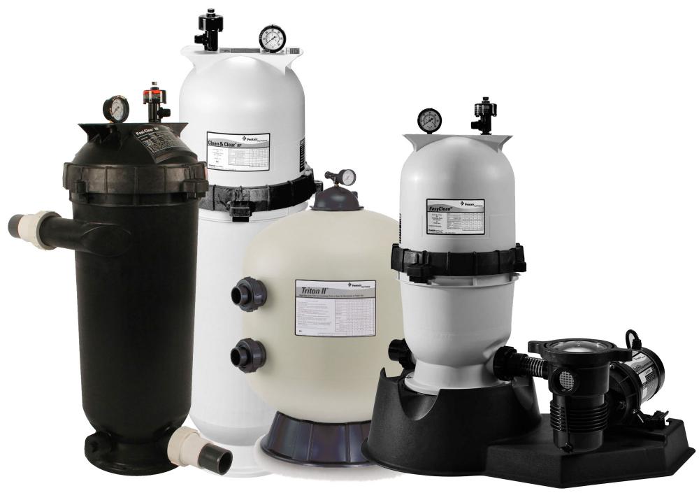 Various swimming pool filters manufactured by Pentair