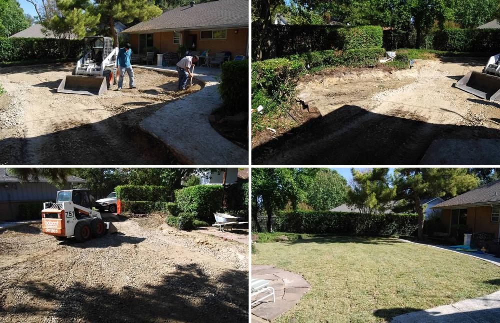 Backfilling pool area and covering it with dirt and re-sod