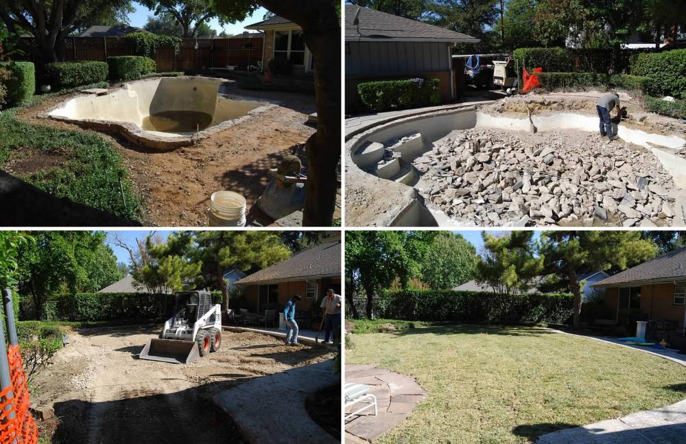 The different stages of pool demolition and filling
